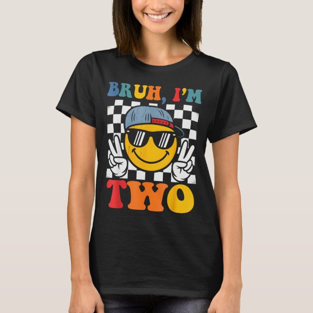 Bruh I'm Two 2 Groovy 2nd Birthday Boys Girls 2 Ye T-Shirt (Front)