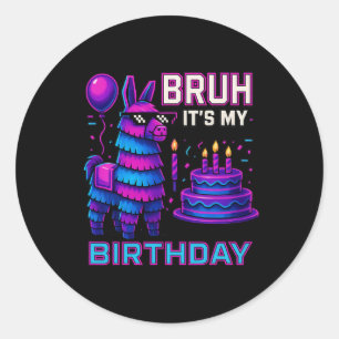 Bruh It’s My Birthday Funny Llama Pinata Bday Boy Classic Round Sticker