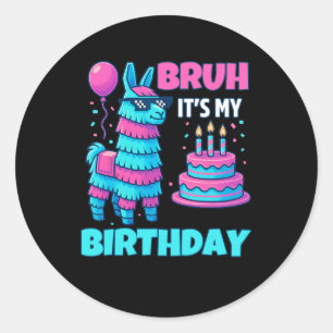 Bruh It’s My Birthday Funny Llama Pinata Bday Boy  Classic Round Sticker