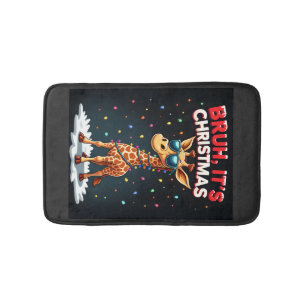 Bruh It's Christmas Giraffe Funny Dabbing Long Sle Bath Mat