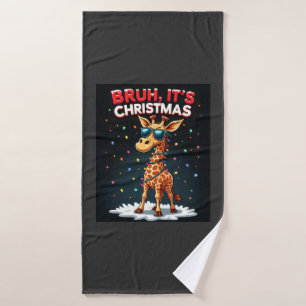 Bruh It's Christmas Giraffe Funny Dabbing Long Sle Bath Towel