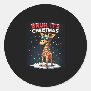 Bruh It's Christmas Giraffe Funny Dabbing Long Sle Classic Round Sticker