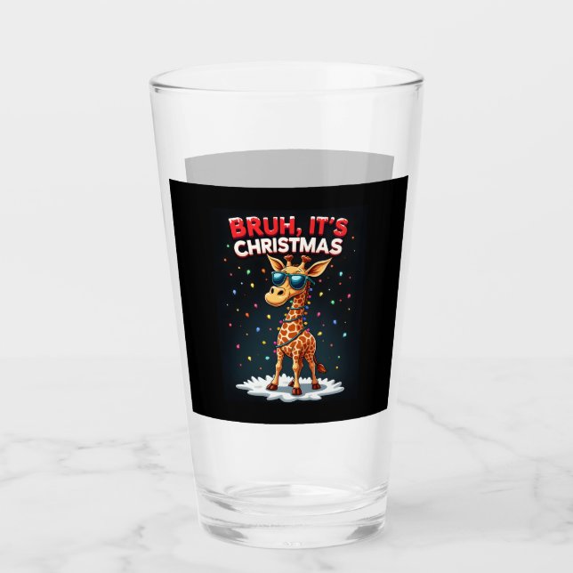 Bruh It's Christmas Giraffe Funny Dabbing Long Sle Glass (Front)