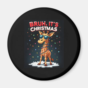 Bruh It's Christmas Giraffe Funny Dabbing Long Sle Magnet