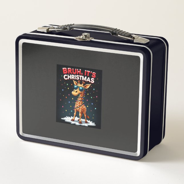 Bruh It's Christmas Giraffe Funny Dabbing Long Sle Metal Lunch Box (Front)