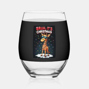 Bruh It's Christmas Giraffe Funny Dabbing Long Sle Stemless Wine Glass