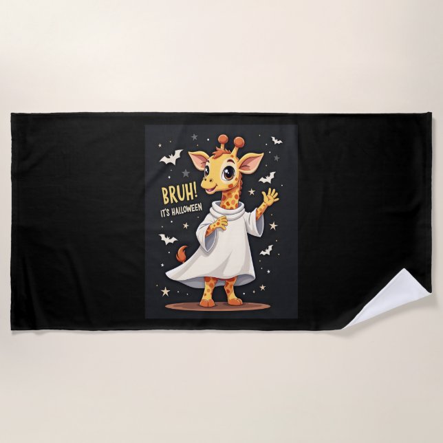 Bruh Its Halloween Funny Dabbing Ghost Giraffe Lon Beach Towel (Front)