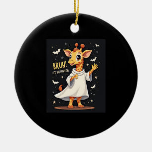 Bruh Its Halloween Funny Dabbing Ghost Giraffe Lon Ceramic Tree Decoration