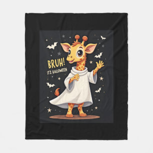 Bruh Its Halloween Funny Dabbing Ghost Giraffe Lon Fleece Blanket