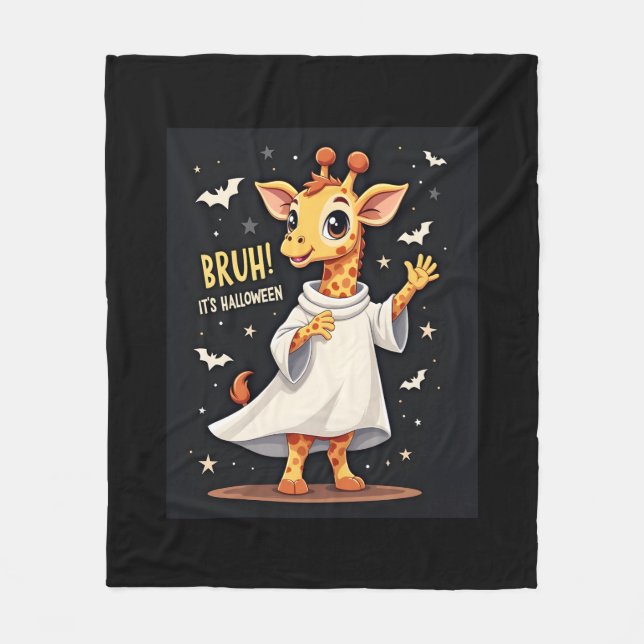 Bruh Its Halloween Funny Dabbing Ghost Giraffe Lon Fleece Blanket (Front)