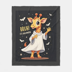 Bruh Its Halloween Funny Dabbing Ghost Giraffe Lon Fleece Blanket