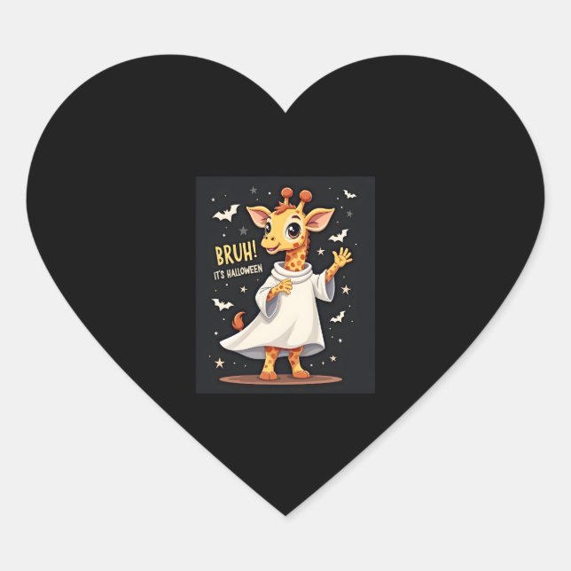 Bruh Its Halloween Funny Dabbing Ghost Giraffe Lon Heart Sticker (Front)