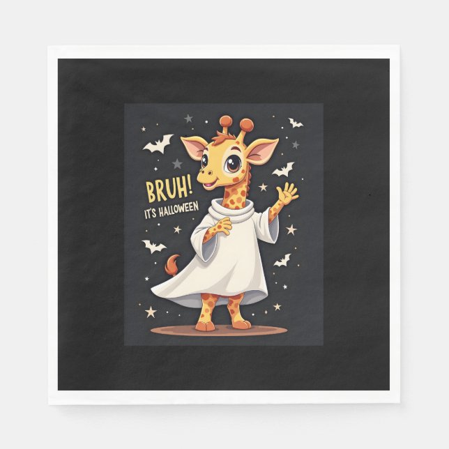 Bruh Its Halloween Funny Dabbing Ghost Giraffe Lon Napkin (Front)