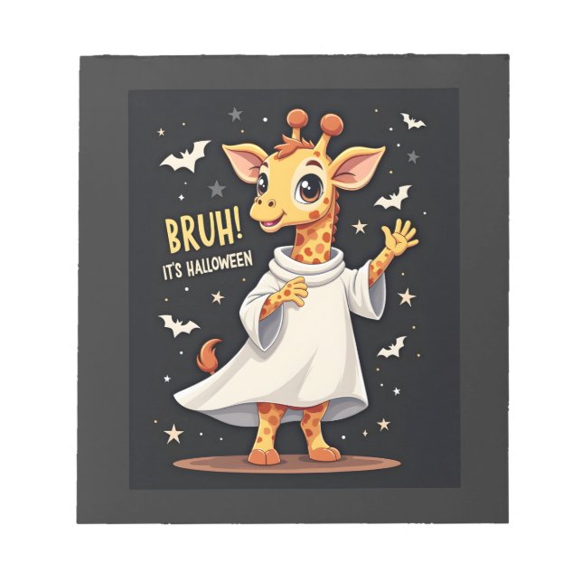 Bruh Its Halloween Funny Dabbing Ghost Giraffe Lon Notepad (Front)