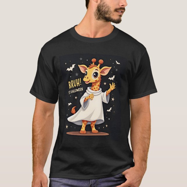 Bruh Its Halloween Funny Dabbing Ghost Giraffe Lon T-Shirt (Front)