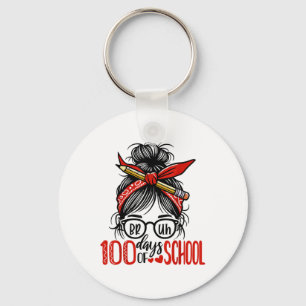 Bruh Its My 100th Day Of School Messy Bun Girls 1 Key Ring