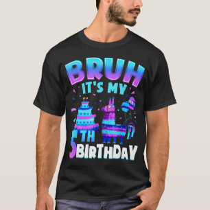 Bruh It's My 5Th Birthday Llama Gamer 5 Years Old T-Shirt