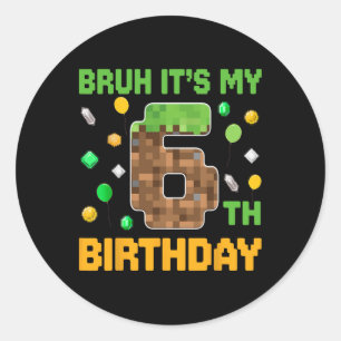 Bruh It's My 6th Birthday Pixel Birthday Video Gam Classic Round Sticker