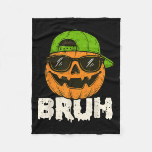 Bruh Jack O Lantern Pumpkin Halloween Costume Men  Fleece Blanket