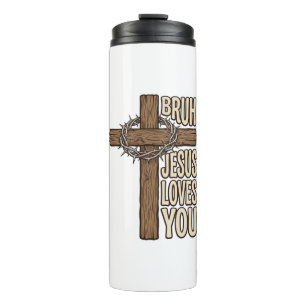 Bruh Jesus Loves You Cross Vintage Christian Vecto Thermal Tumbler