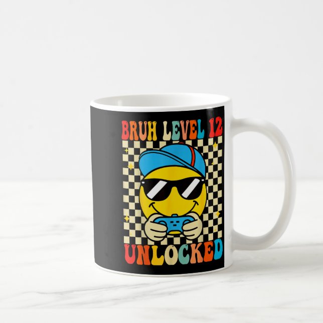 Bruh Level 12 Unlocked Smile Face Video Gamer 12th Coffee Mug (Right)