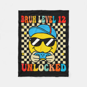 Bruh Level 12 Unlocked Smile Face Video Gamer 12th Fleece Blanket