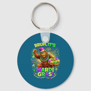 Bruh mardi gras bigfoot and king cake carnival key ring