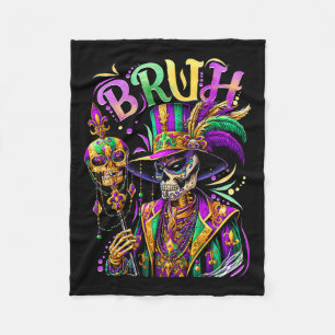 Bruh Mardi Gras Doctor New Orleans Skeleton Mardi Fleece Blanket
