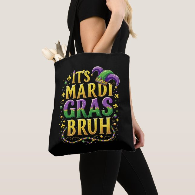 Bruh Mardi Gras – Funny and Festive Carnival Tote Bag (Close Up)