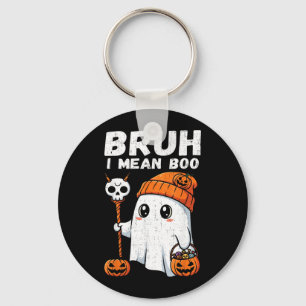 Bruh Mean Boo Cute Boo Pumpkin Funny Halloween Men Key Ring