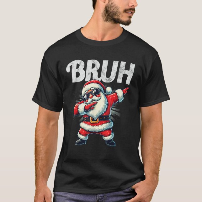 Bruh Meme Cool Dabbing Santa Funny Christmas Boys  T-Shirt (Front)