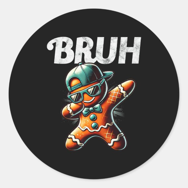 Bruh Meme Cool Gingerbread Dabbing Funny Christmas Classic Round Sticker (Front)