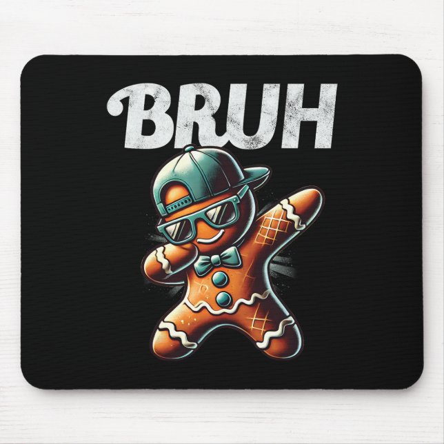 Bruh Meme Cool Gingerbread Dabbing Funny Christmas Mouse Mat (Front)