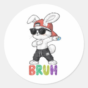 Bruh Meme Easter Day Dabbing Bunny Easter Bruh Boy Classic Round Sticker