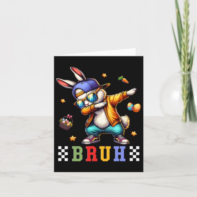 Bruh Meme Easter Day Funny Bunny Eggs Teens Boys K Card (Front)