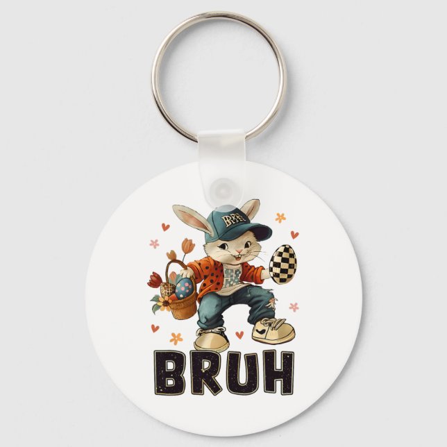 Bruh Meme Easter Day Funny Bunny Eggs Teens Boys K Key Ring (Front)