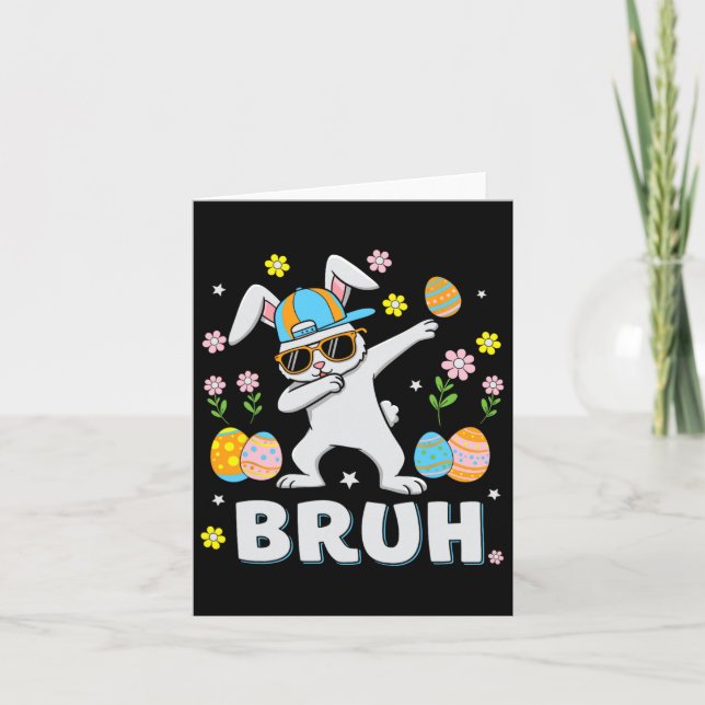 Bruh Meme Easter Day Funny Dabbing Bunny Eggs Boys Card (Front)