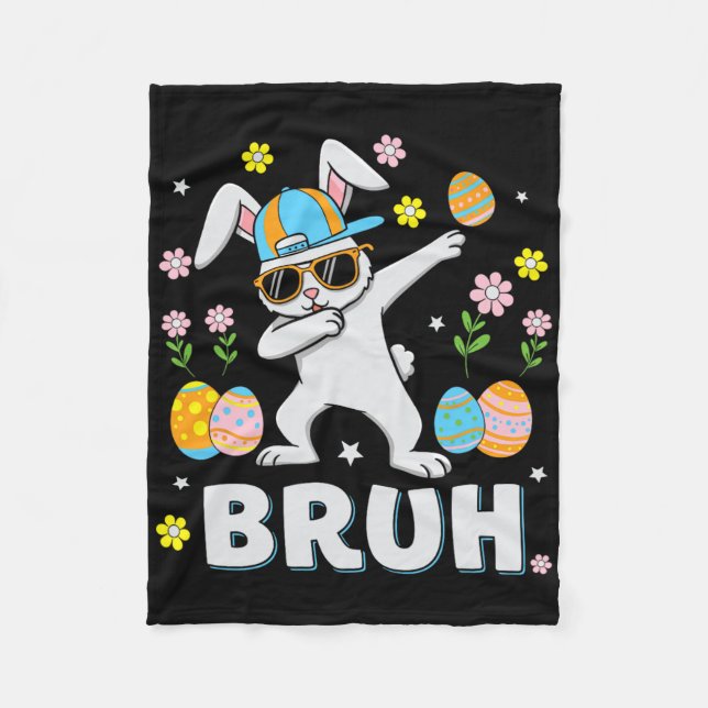 Bruh Meme Easter Day Funny Dabbing Bunny Eggs Boys Fleece Blanket (Front)