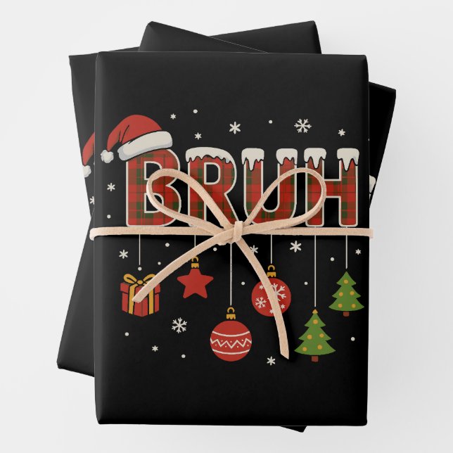Bruh Meme Funny Bro Greeting Christmas Wrapping Paper Sheet (In situ)
