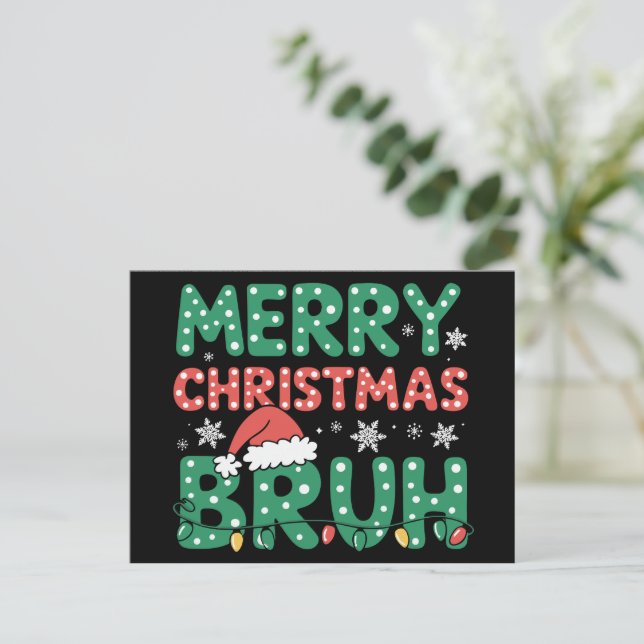 Bruh Meme Funny Saying Bro Greeting Christmas  Holiday Postcard (Standing Front)