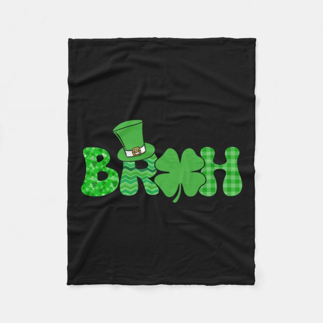 Bruh Meme Funny St Patricks Day Shamrock Irish  Fleece Blanket (Front)