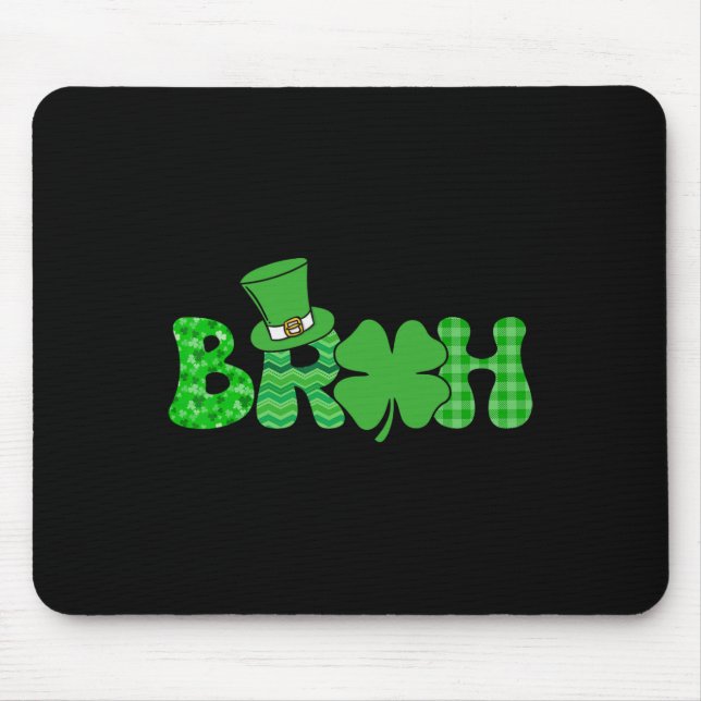 Bruh Meme Funny St Patricks Day Shamrock Irish  Mouse Mat (Front)