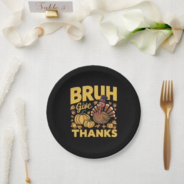 Bruh Meme Funny Thanksgiving Turkey Thankful Paper Plate (Wedding)