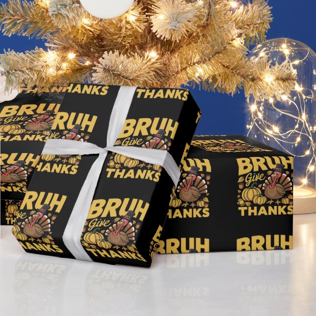 Bruh Meme Funny Thanksgiving Turkey Thankful Wrapping Paper (Holidays)