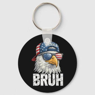 Bruh Merica Bald Eagle 4th of July USA American Key Ring