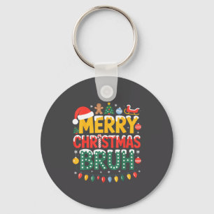 Bruh Merry Christmas Santa Hat Ugly Sweater Theme  Key Ring