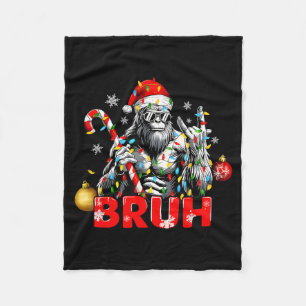 Bruh Merry Christmas Vintage Bigfoot Rock On Xmas Fleece Blanket