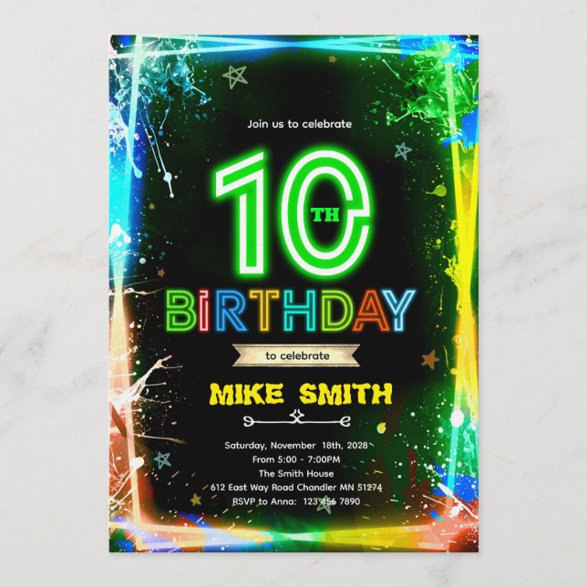 Bruh neon 10 birthday invitation (Front)