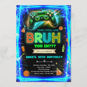 Bruh neon birthday invitation