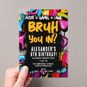 Bruh Neon Graffiti Hip Hop Street Art Birthday Acrylic Invitations